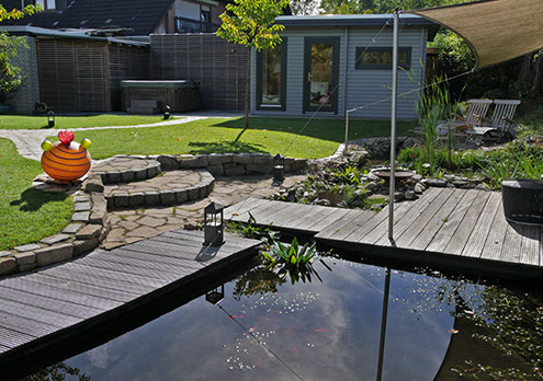 Teich- und Saunabereich als Einheit, Gartenbau, Gartendesign, Gartengestaltung, Wesel