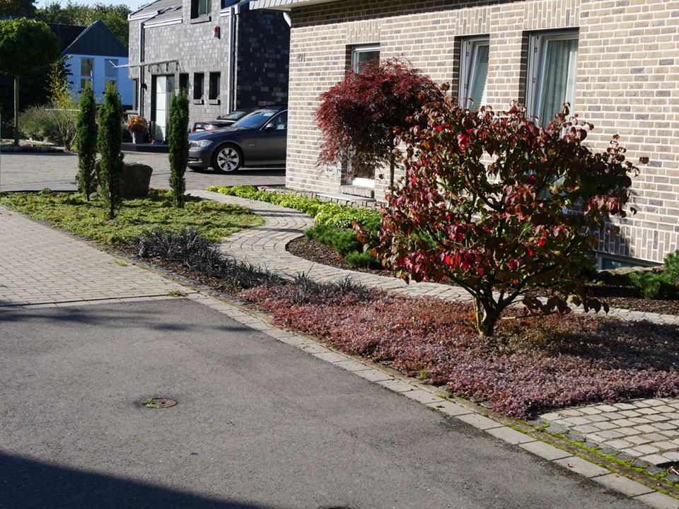 Pflasterung, Beetgestaltung, Vorgarten, Bodendecker, immergruen, Gartenplanung, Gartenbau, Wesel, Gilhaus